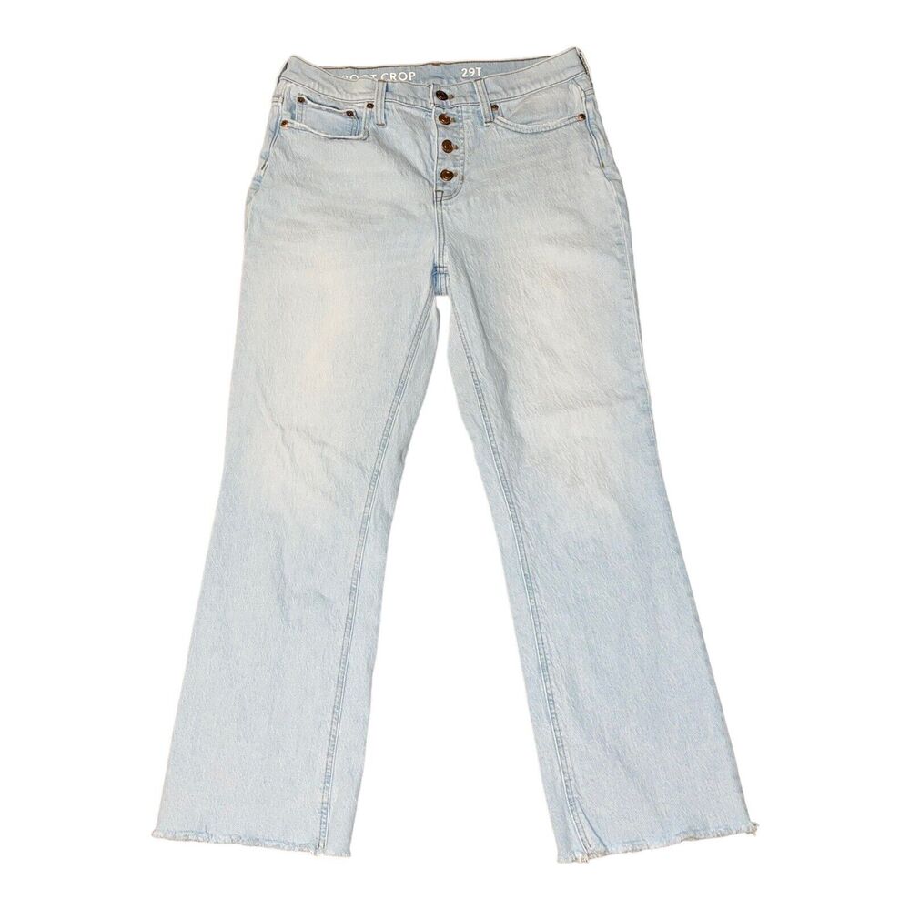 J Crew Jeans Womens Sz. 29T TALL Demi Boot crop Raw hem light wash Button Fly